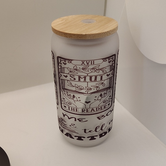 Smut Frosted Glass Can with Bamboo Lid - Picture 3 of 4